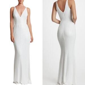 Dress The Population Harper Allover Sequin Maxi Gown Dress Bone White Size Small